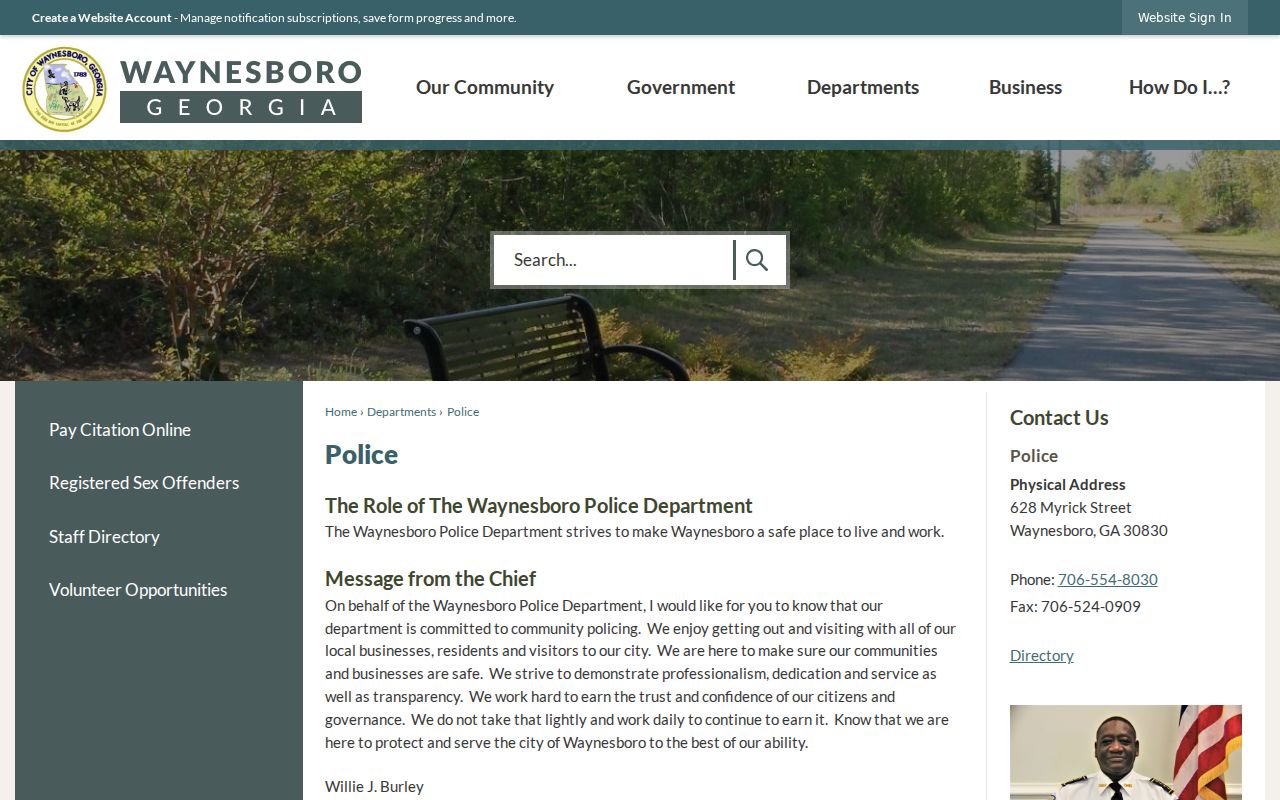 Official Waynesboro Police Department contact page