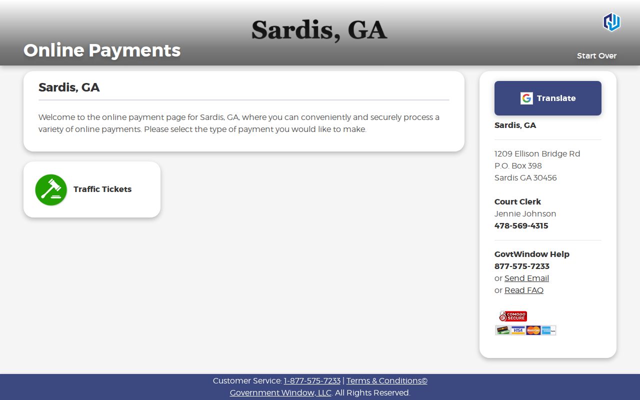 Sardis city-linked Government Window payment portal