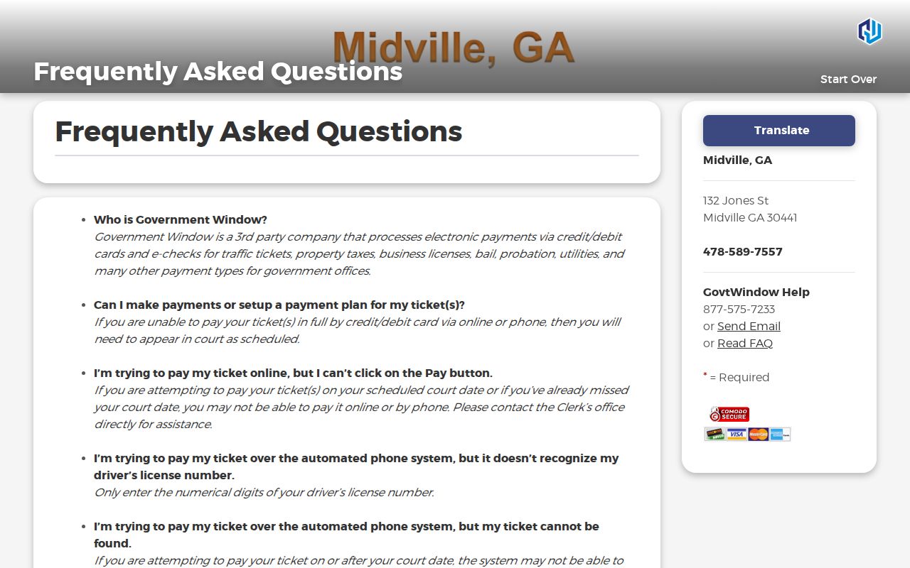 Midville payment FAQ with missed court date instructions